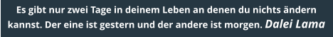 Es gibt nur zwei Tage in deinem Leben an denen du nichts ändern  kannst. Der eine ist gestern und der andere ist morgen. Dalei Lama